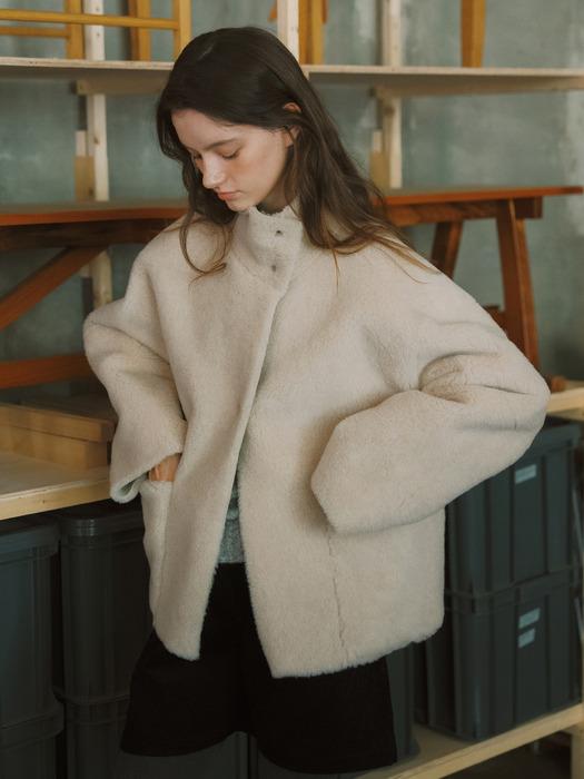 P Sculpt High Neck Shearling Jacket_3colors