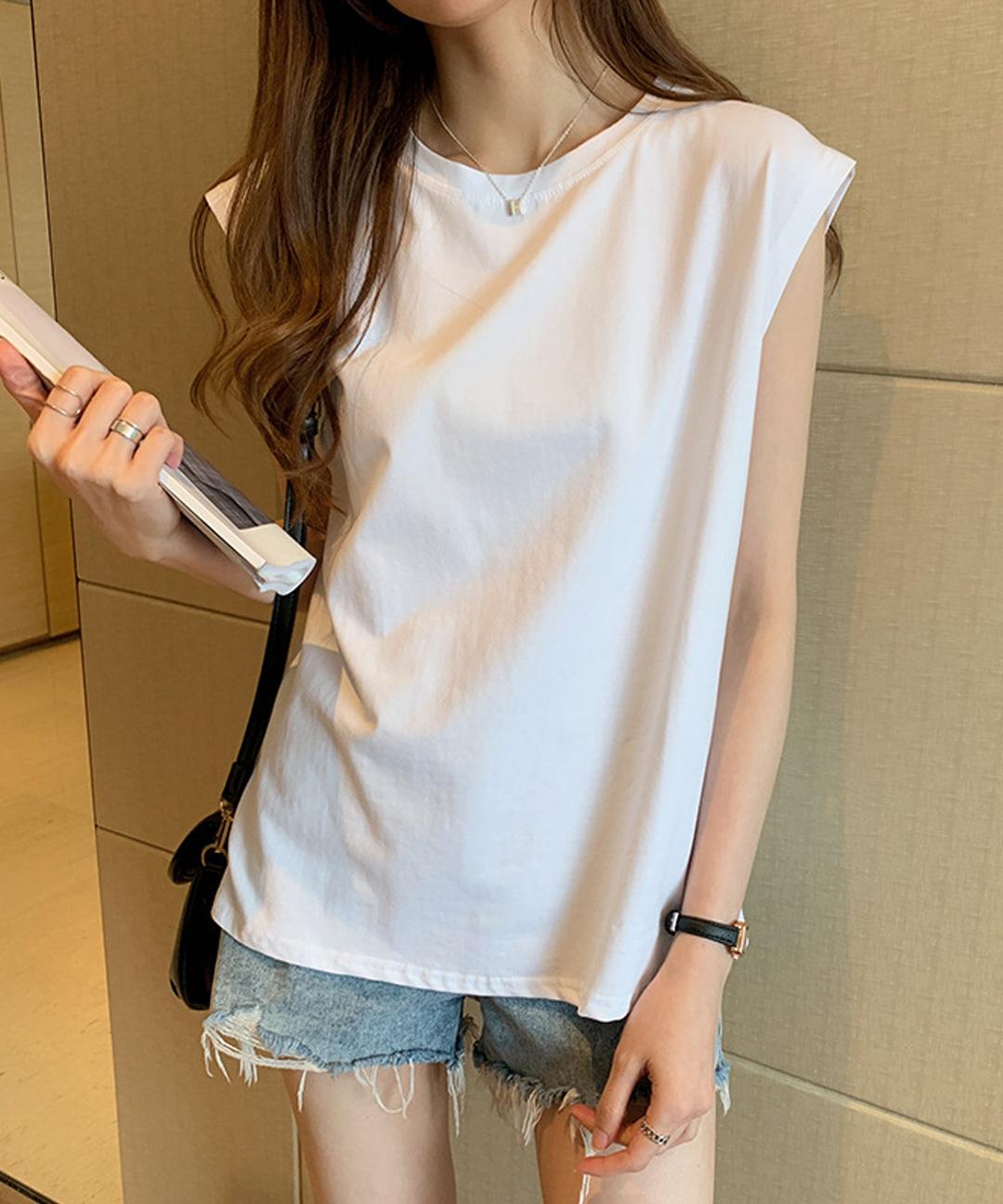 뉴믹 루즈핏 라운드 캡 민소매 오버핏 나시 박스티 ~77까지
