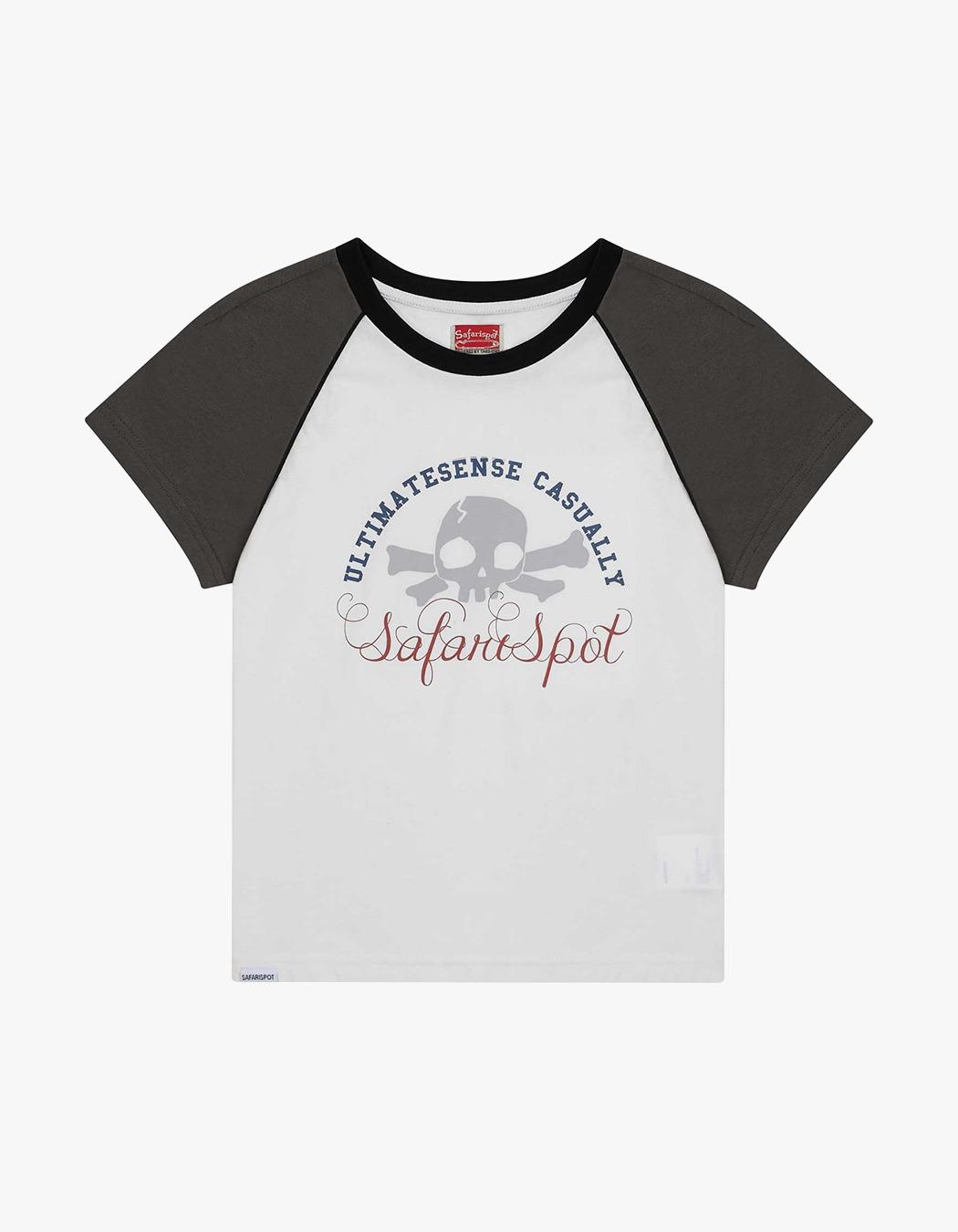 1/2 Multi Skull Raglan Tee - White/Charcoal