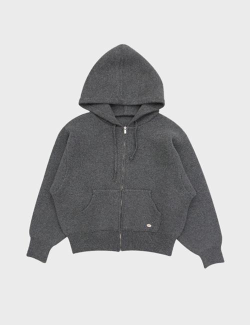 heavy knitted zip up jacket with hood in gray