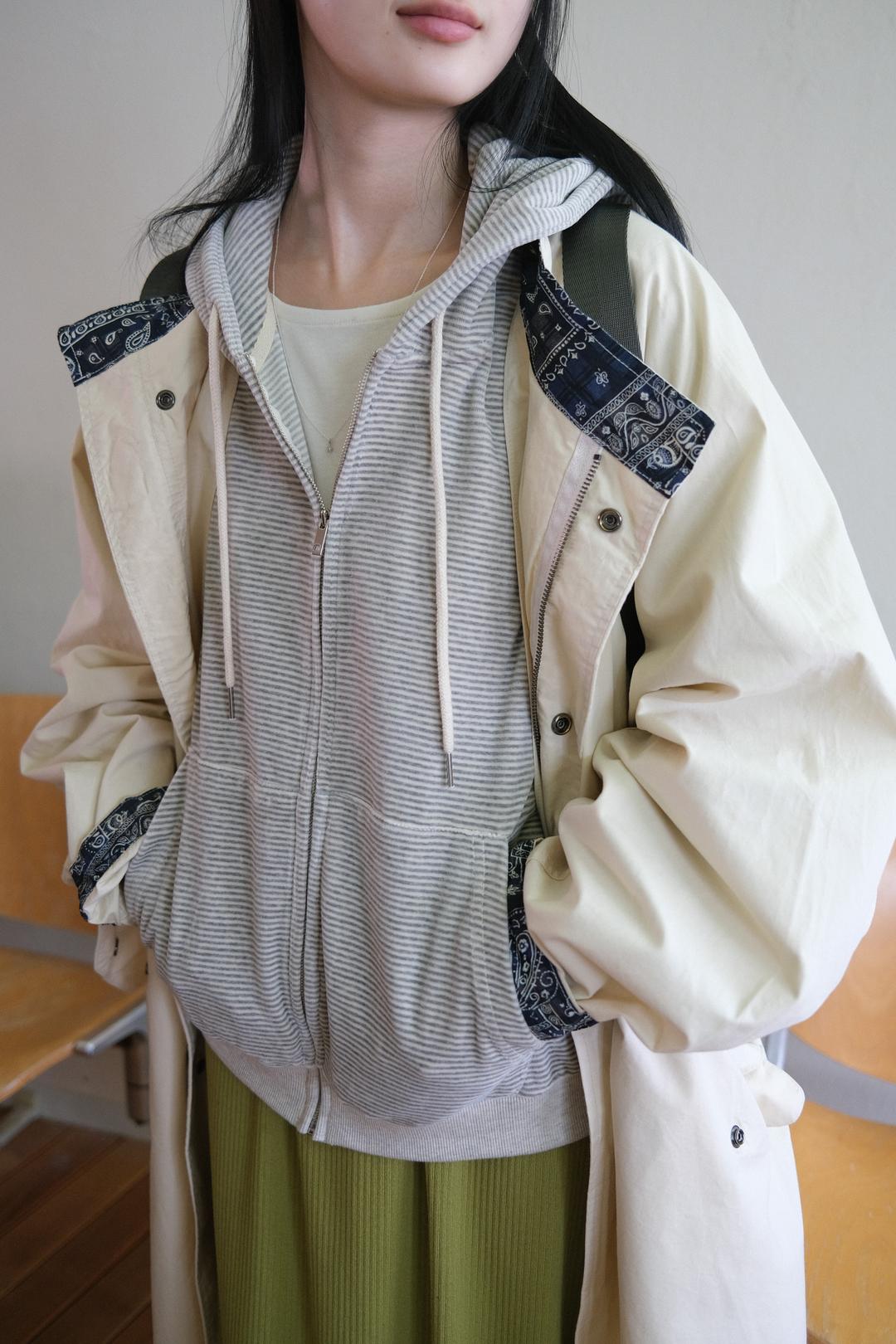 Velour stripe hooded zip up (2col)