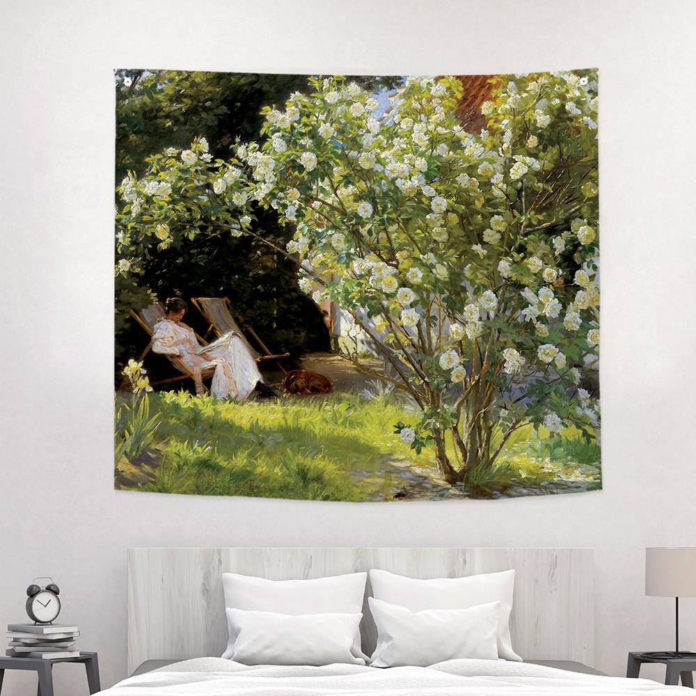 크뢰위에르 명화 홈데코 가림천 태피스트리 월행잉  패브릭포스터  바란스 커튼 대형 150x130 장미정원
