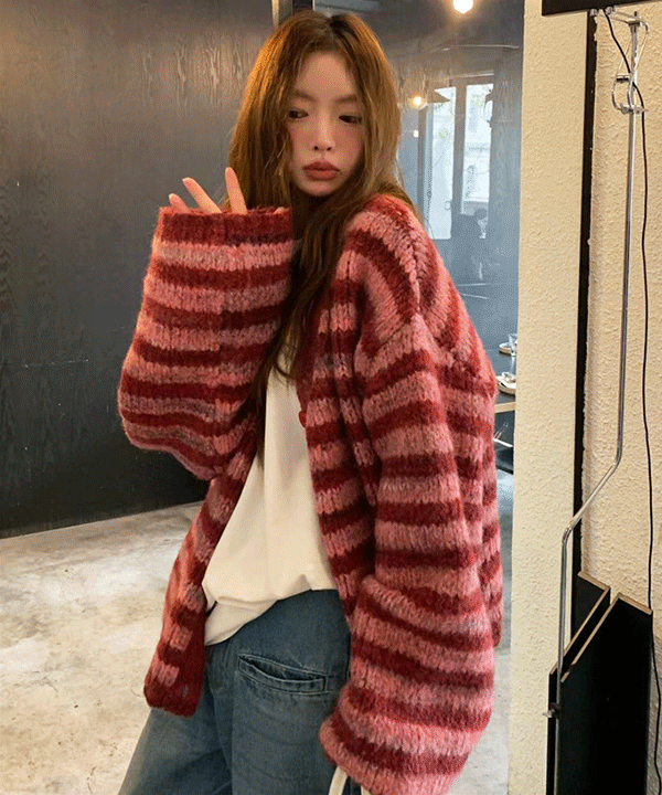 니아 스트라이프 니트 가디건