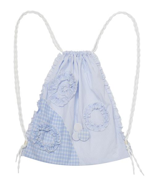 Dual Fabric Ruffled Bag [Blue]