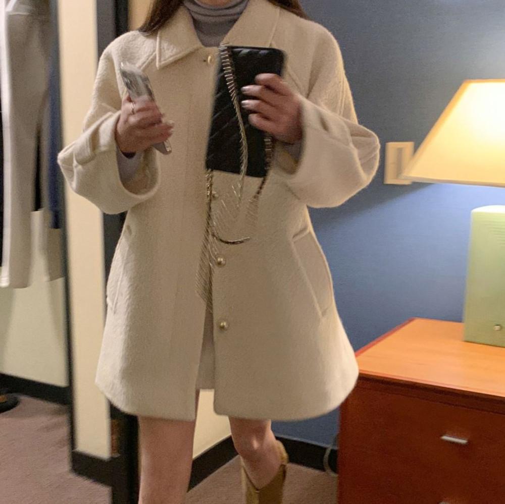 miel 미엘 알파카코트 4온스누빔 금장 하프 부클 자켓