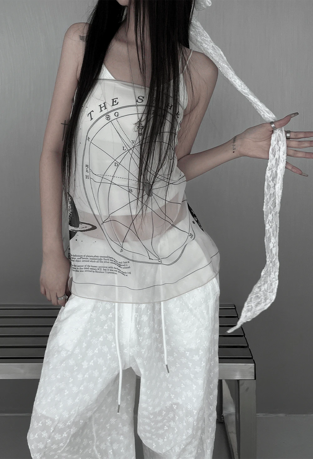 see-through graphic layered multi-top