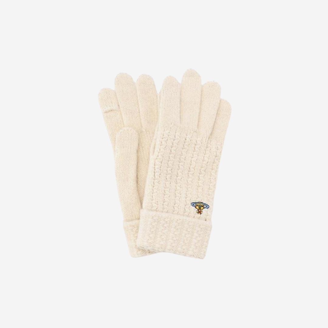 (W) Vivienne Westwood Orb Logo Embroidery Cashmere Wool Gloves Off White
