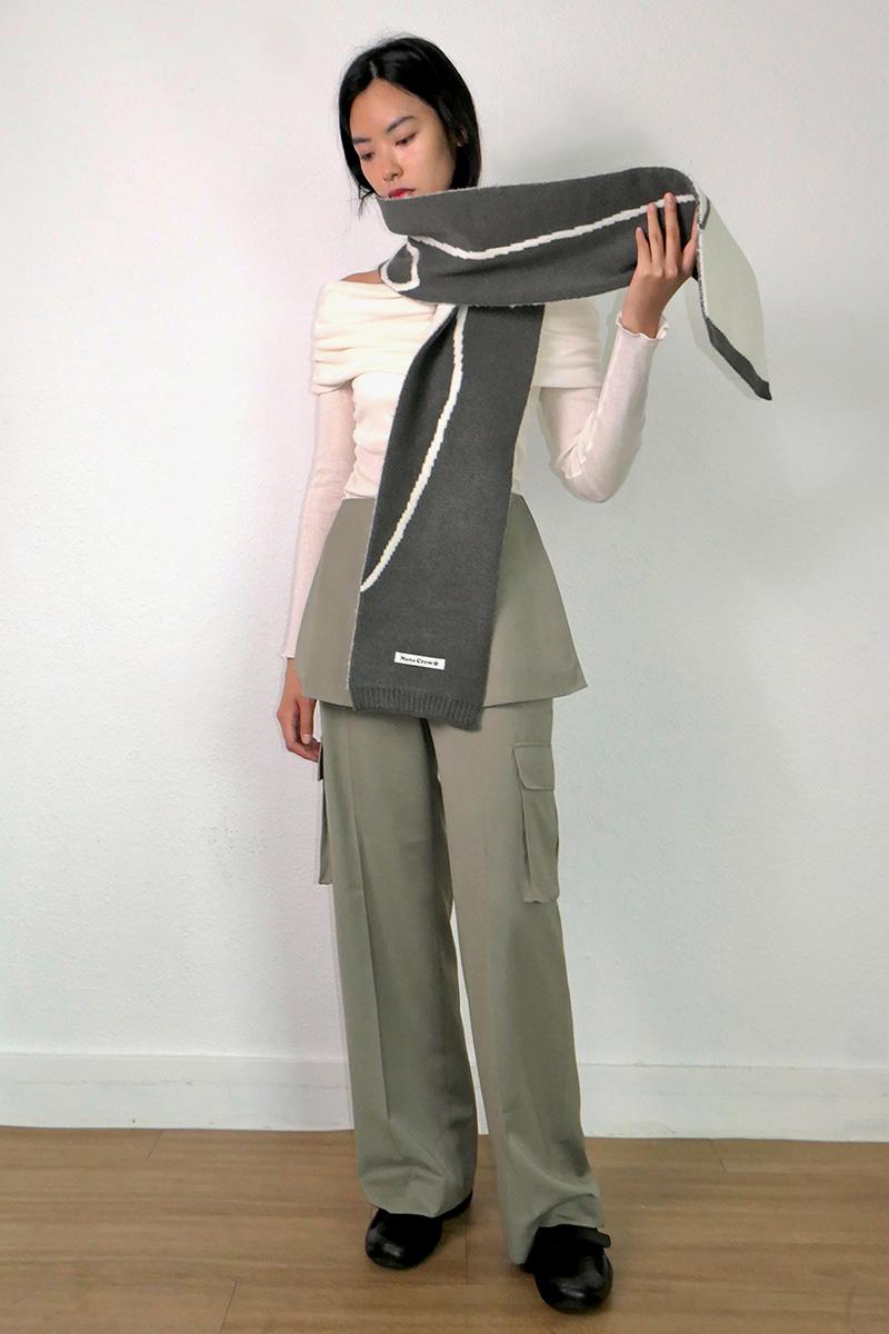 RIBBON JACQUARD REVERSIBLE MUFFLER - GREY