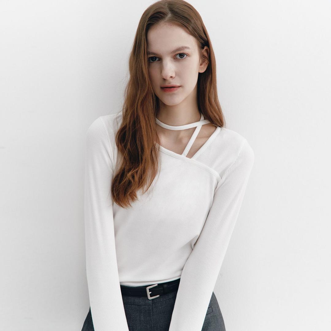 Asymmetric Neckline T-shirts OFF WHITE