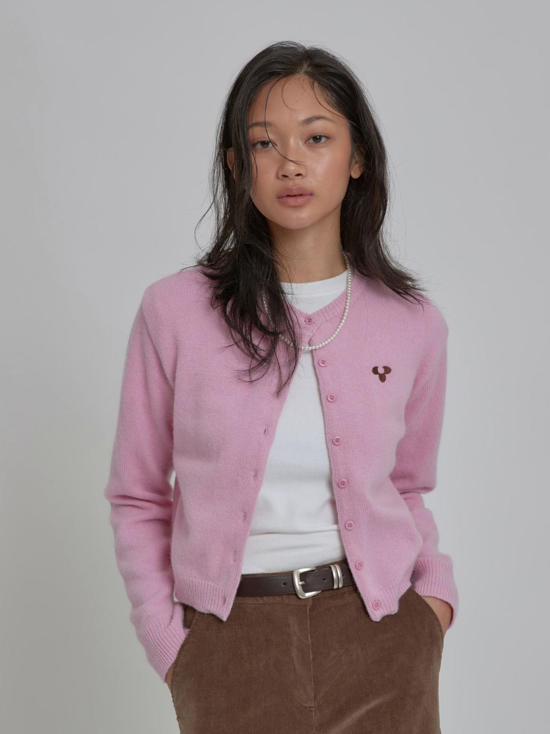 Fox Cashmere Logo Knit Cardigan Baby Pink