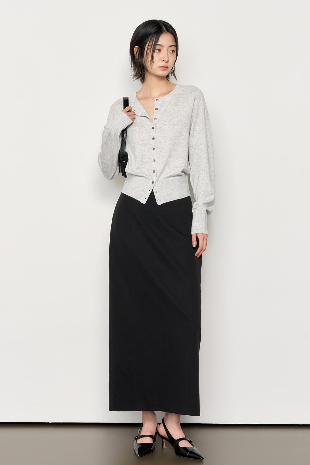 WOMAN 미니멀 H라인 롱스커트 [BLACK]