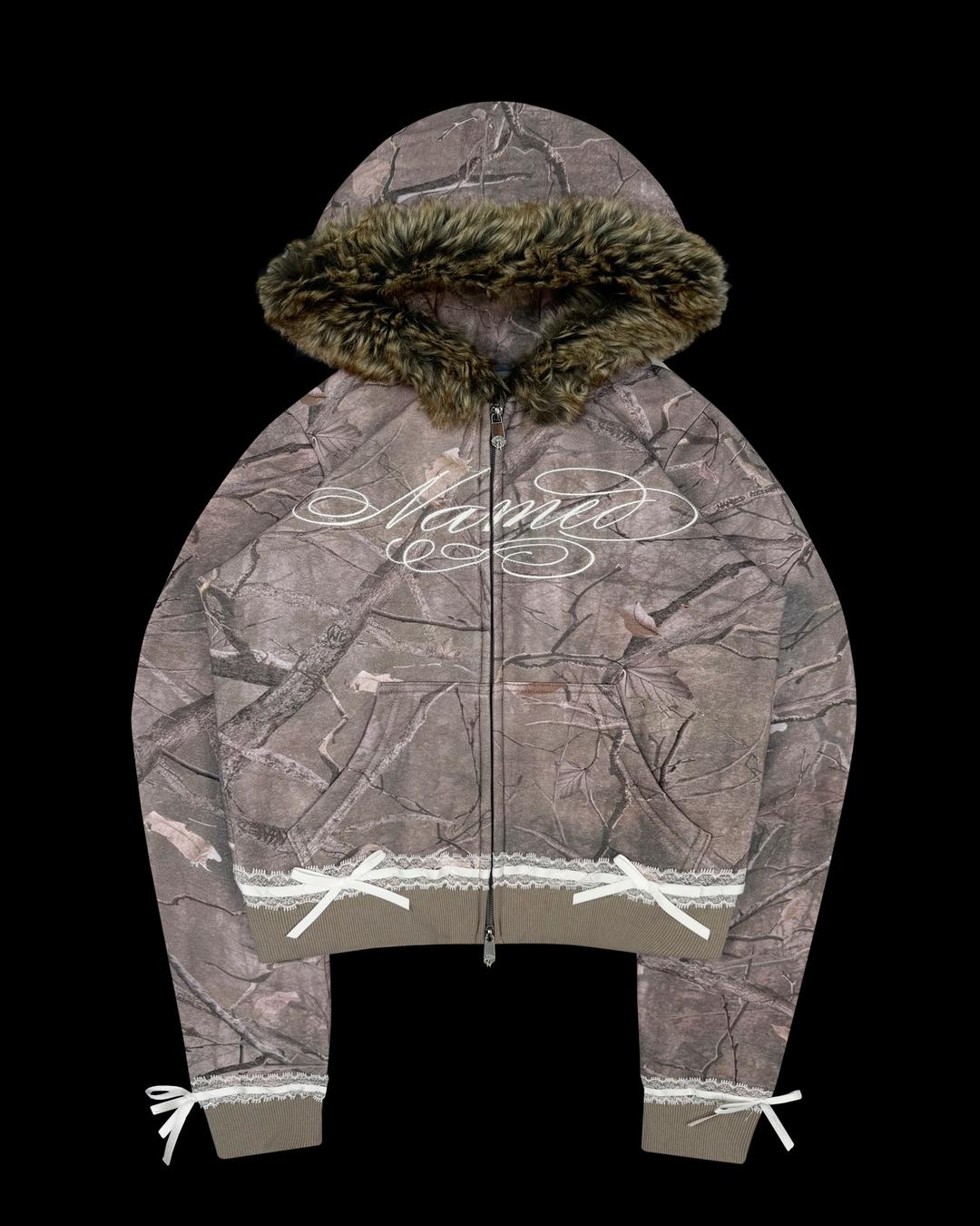 PREY FAUX FUR FITTED ZIP HOODIE TREE CAMO - XS