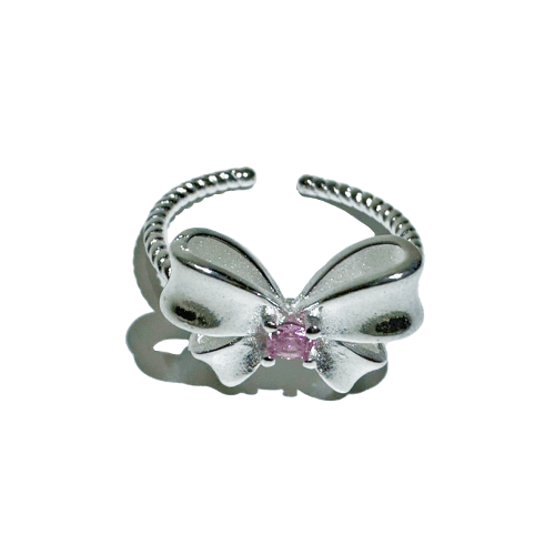 Silver pink cubic ribbon ring