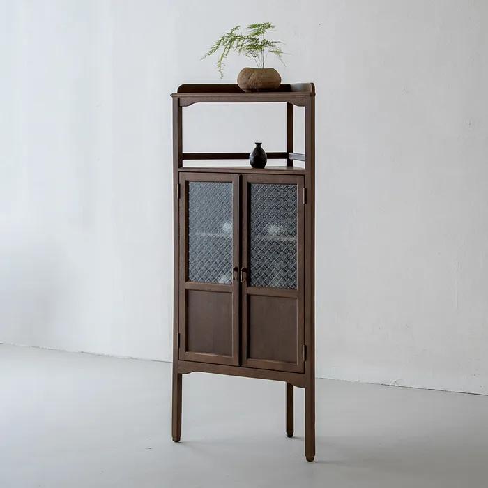 [장미맨숀] 이카 원목 유리문 선반 코너장 01