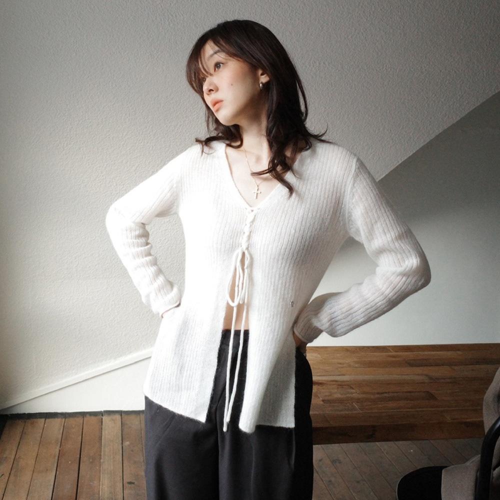 모헤어 레이스업 가디건_IVORY