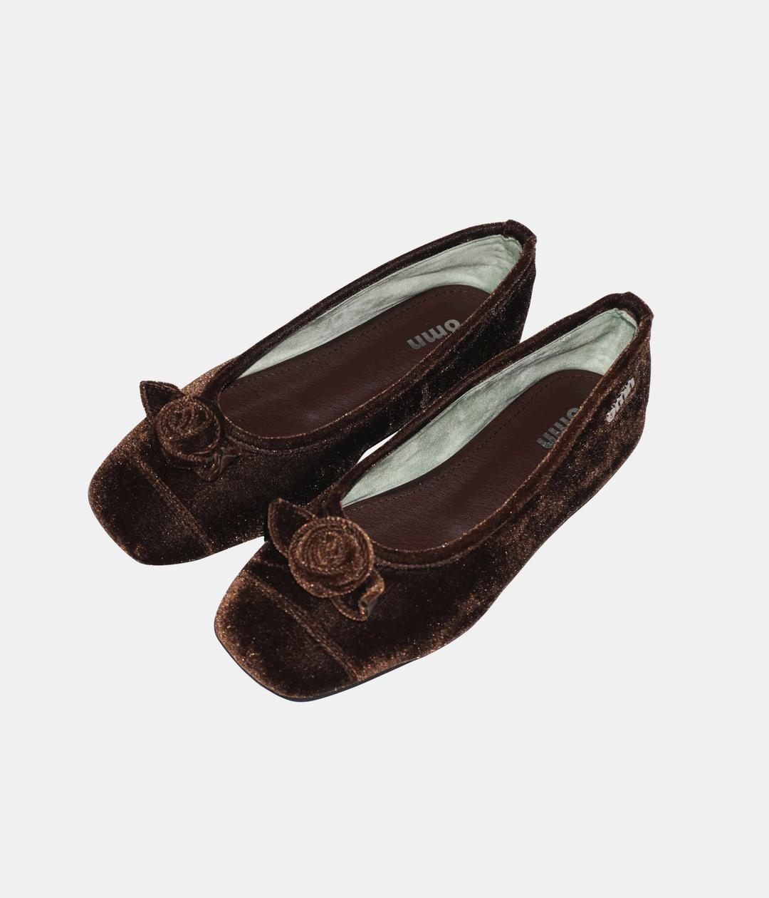 omn Rose Velvet Flat Shoes _Brown
