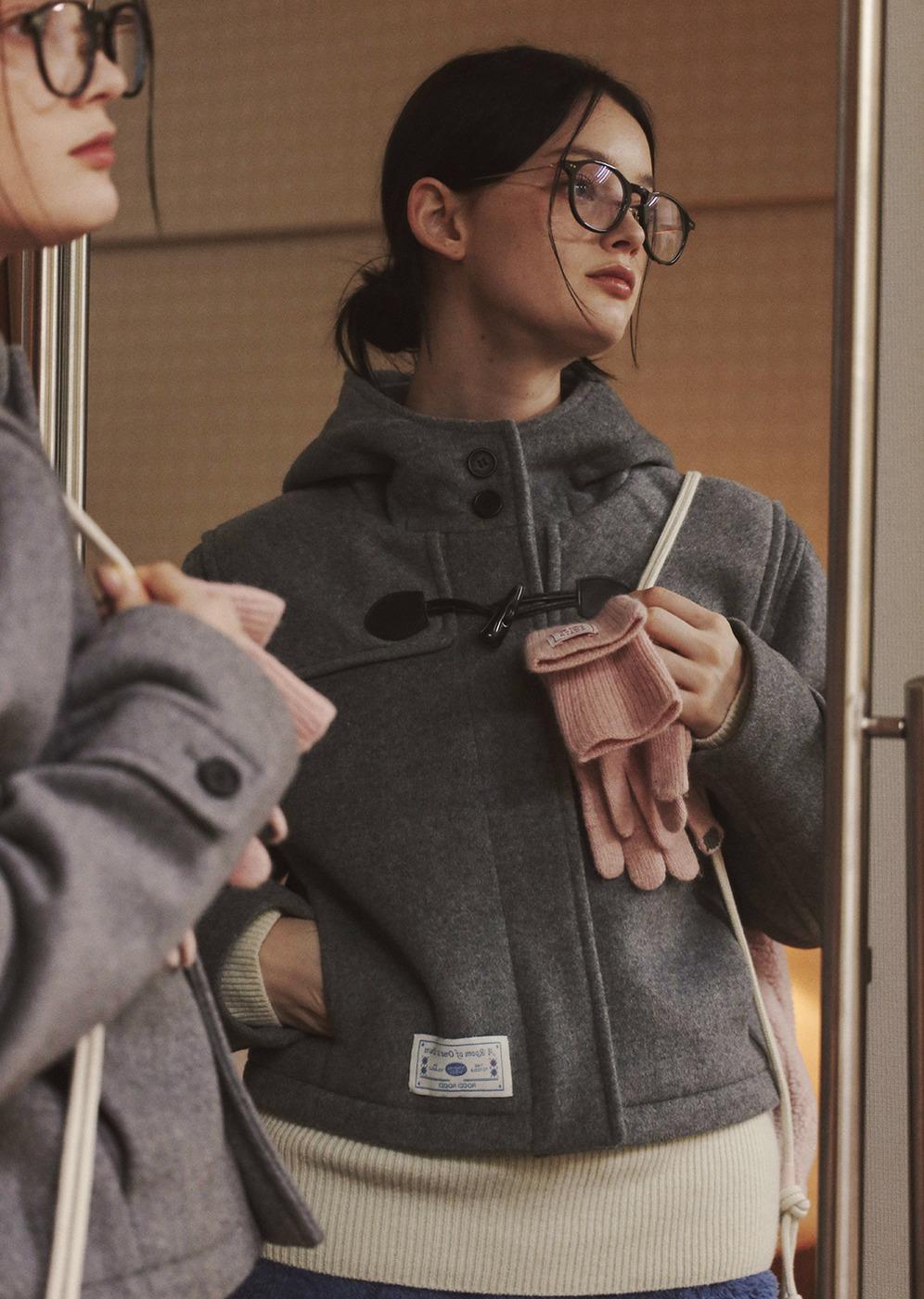 Crop Hood Wool Duffle Coat [MELANGE GREY]