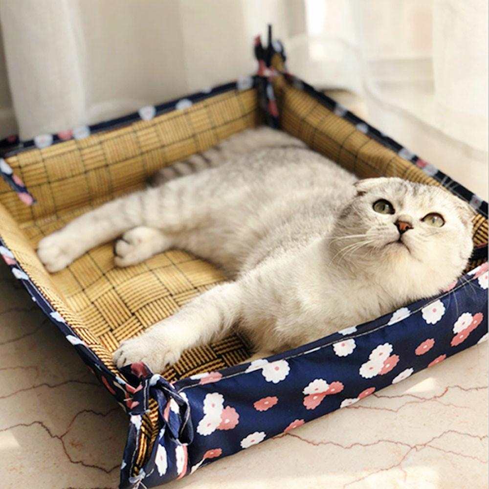 강아지 고양이 쿨링듀얼방석 쿨매트 사계절쿠션 마약방석 플라워네이비 S