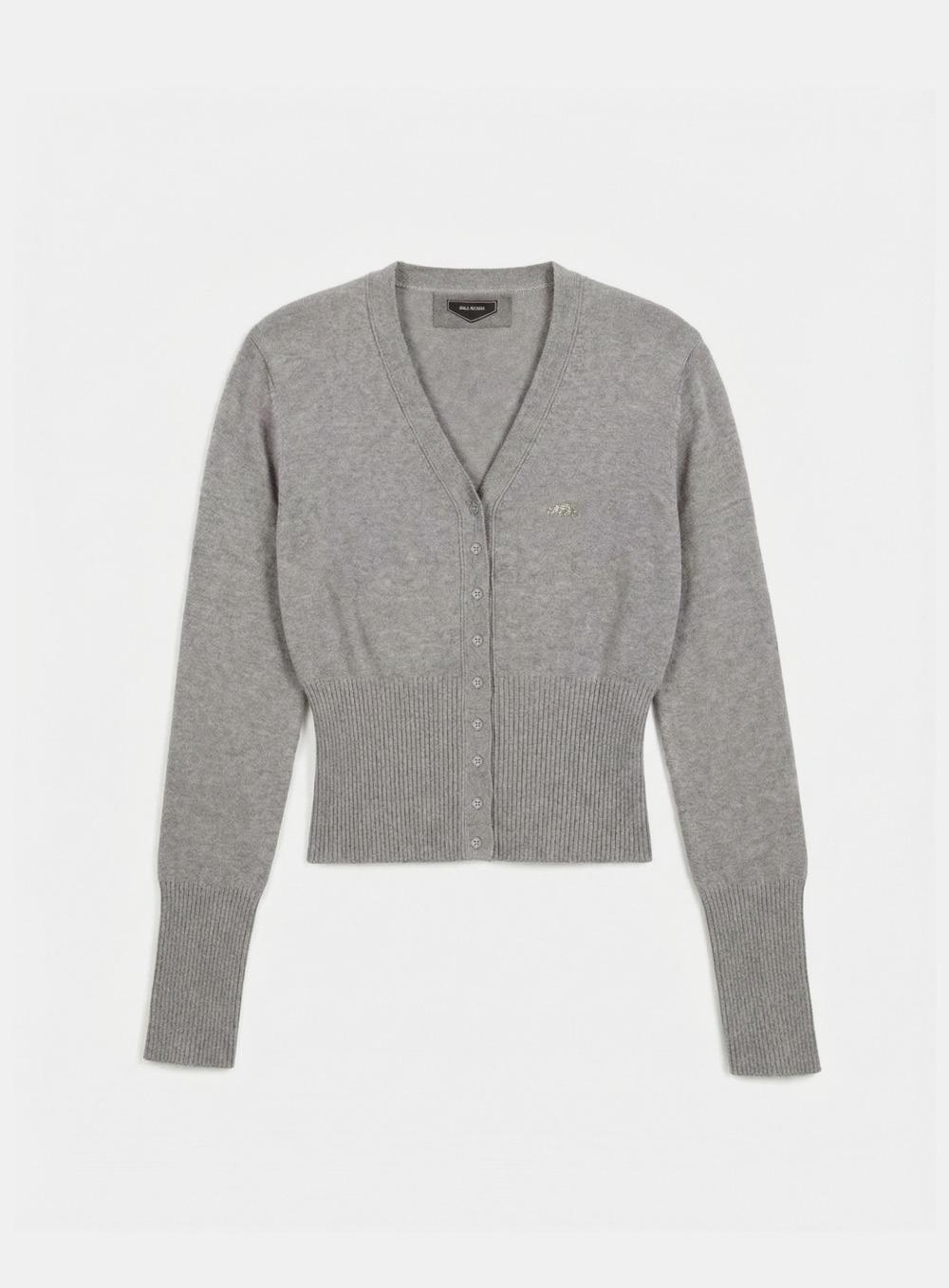 [w-knt26-009] Mystic Symbol V-Neck Cardigan - Sand