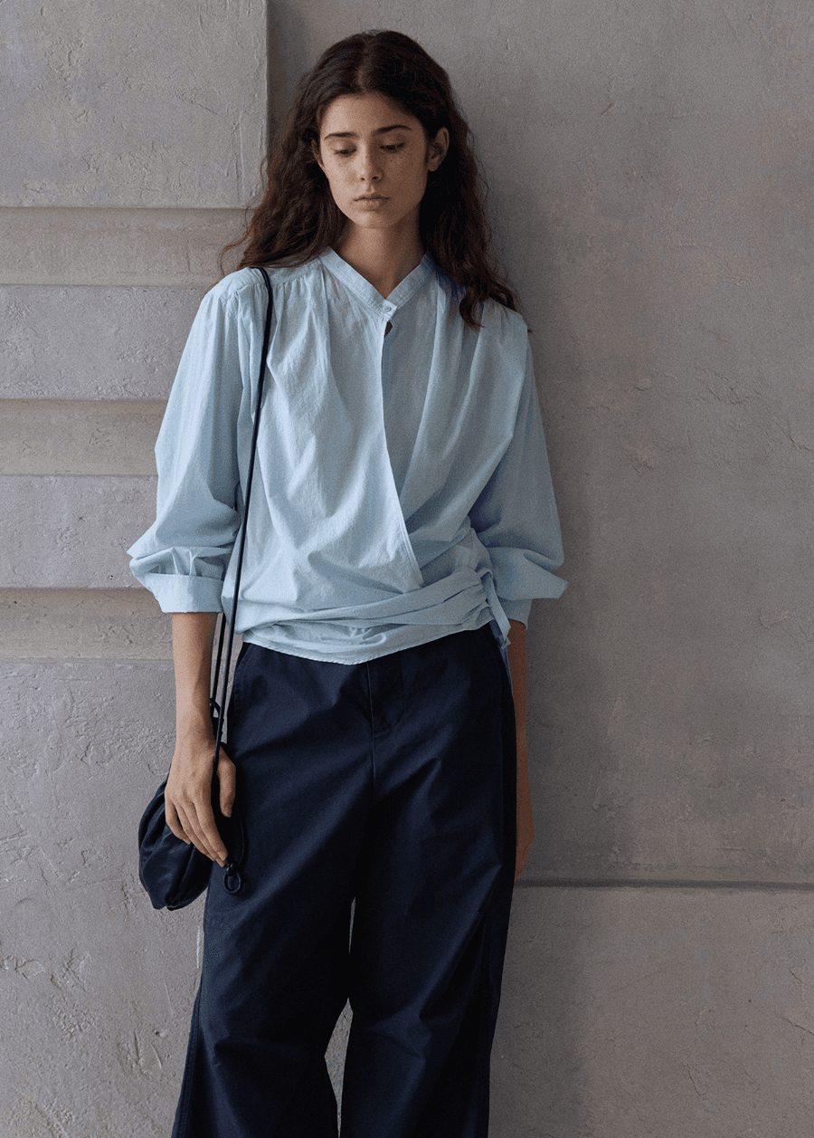 코튼 헨리넥 랩 셔츠