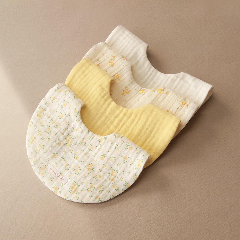 [봄 여름] Yellow flower 거즈 면 침받이 턱받이(헤어밴드 추가옵션)신생아 백일 돌아기