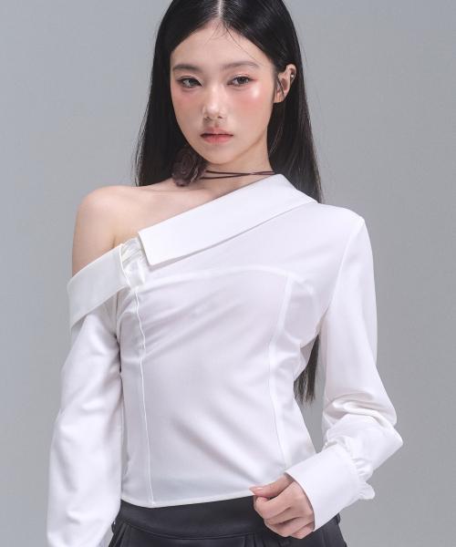 애이미 언밸런스 오프숄더 셔츠 [WHITE]