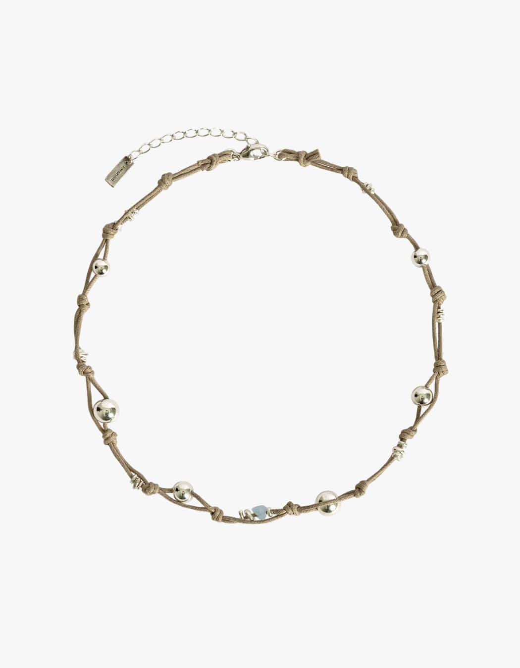 Silver Ball String Necklace - Beige