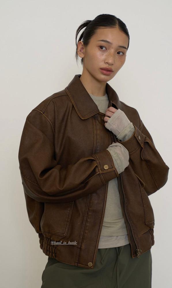 바질인보틀 피그먼트 레더 자켓 (3col) basil in bottle