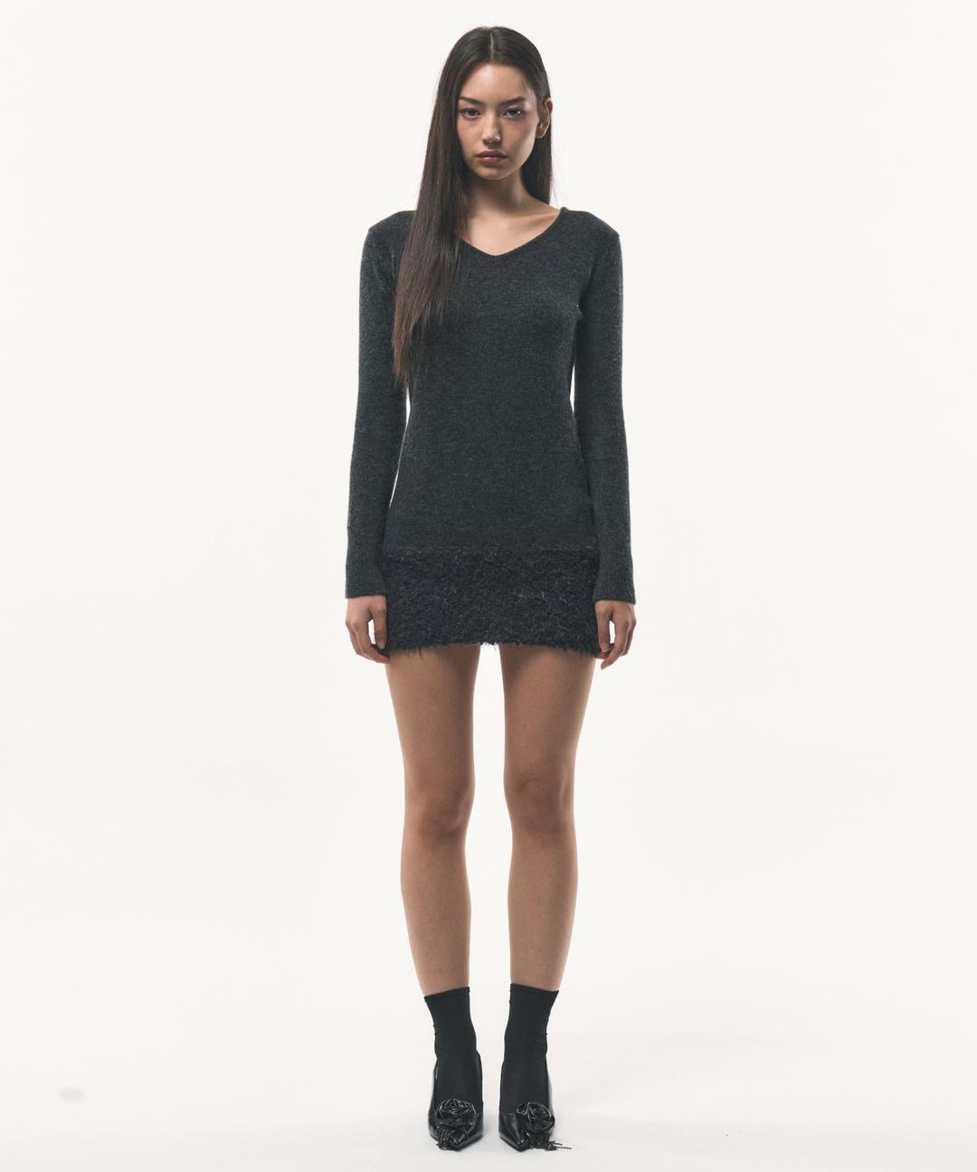 hairy knit dress (Charcoal)
