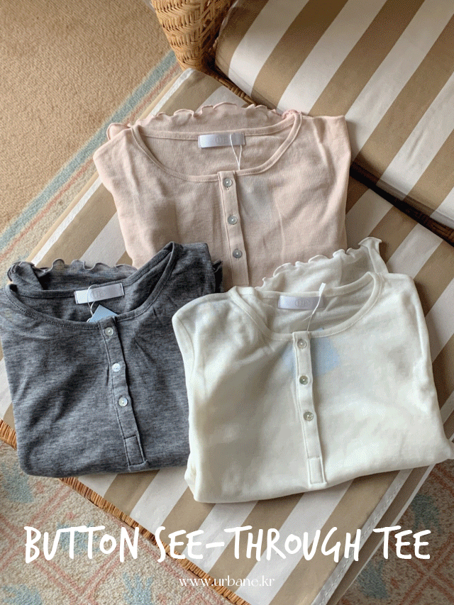 어베인 ✨텐셀원단💕URBANE MADE💕 버튼 텐셀 이너 레이어드 시스루 티셔츠 (3c)