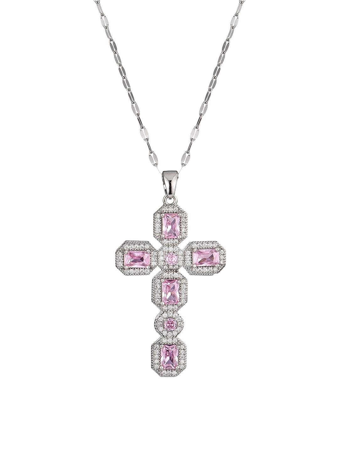 Scarlett Pink Silver Cross Necklace