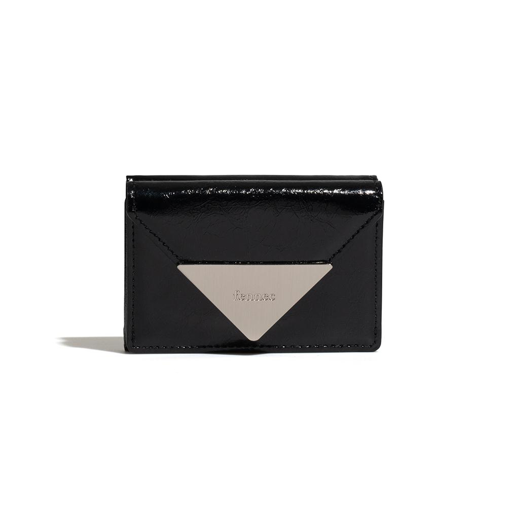 CRINKLE TRIANGLE TRIPLE WALLET - BLACK