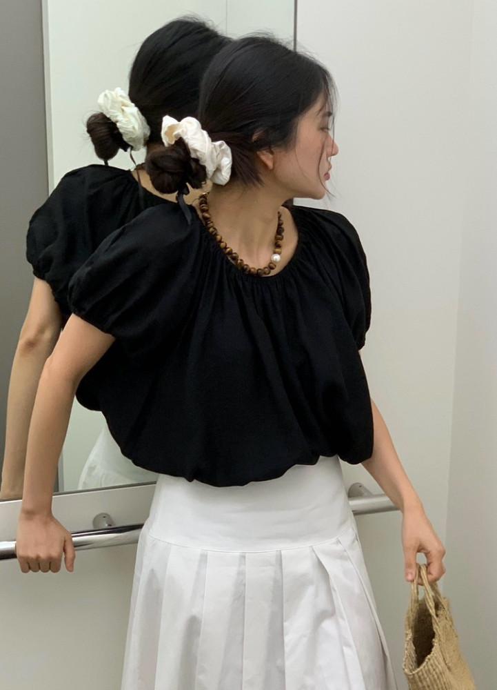 아이,블랙당일 / Vasil 바질 커먼 블라우스 셔링 퍼프 밴딩 휴가룩 하객룩 4colors