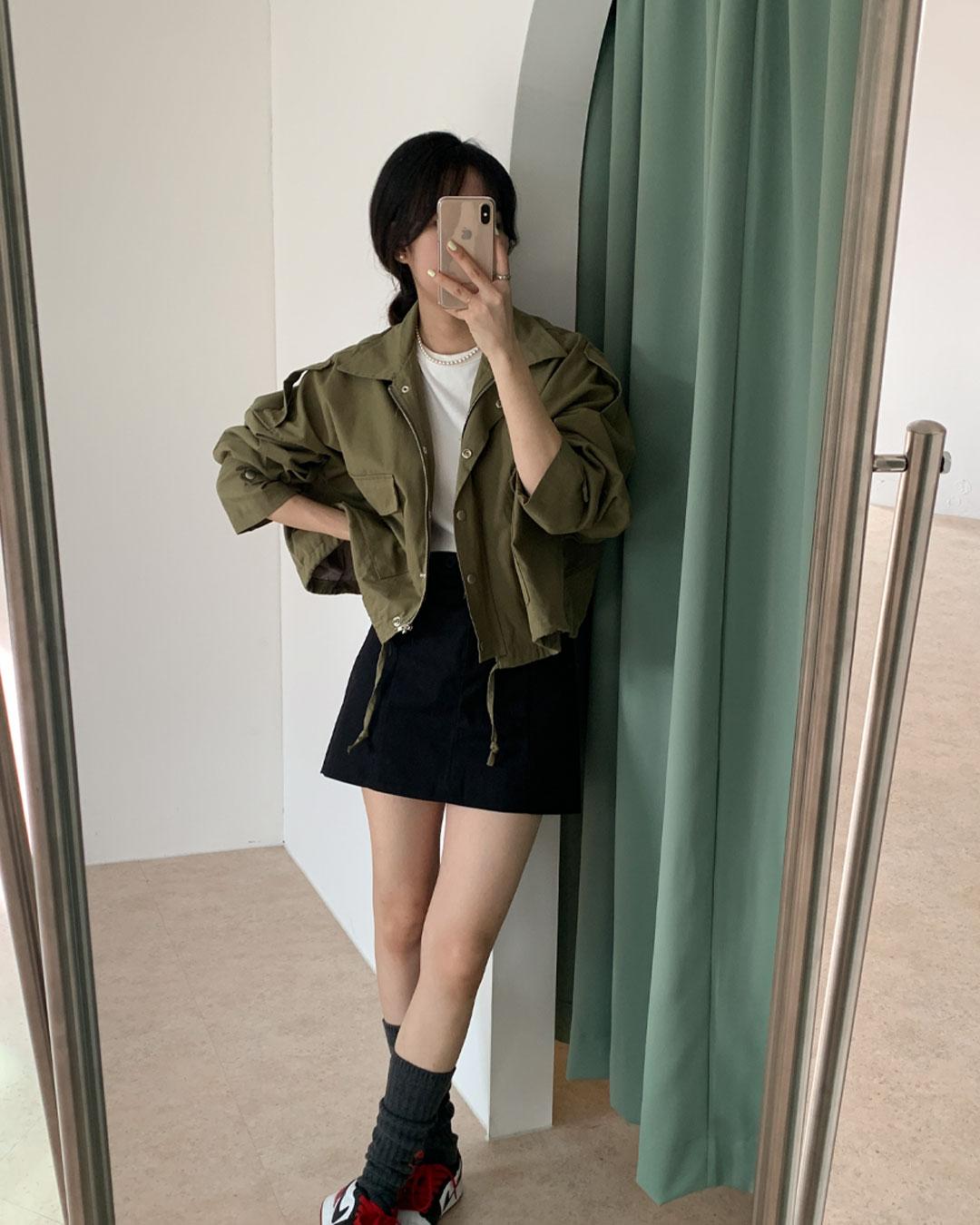 (문의폭주🖤) 모모 사파리 하프 숏 트렌치 야상 자켓 크롭 점퍼 (2color)