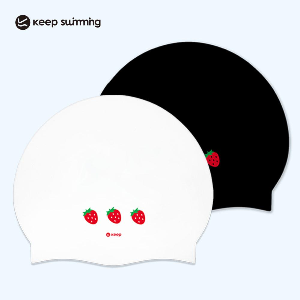 스트로베리 수모 실리콘 수영모자 컴포트캡 딸기수모 화이트 블랙 귀여운 러블리한 심플한