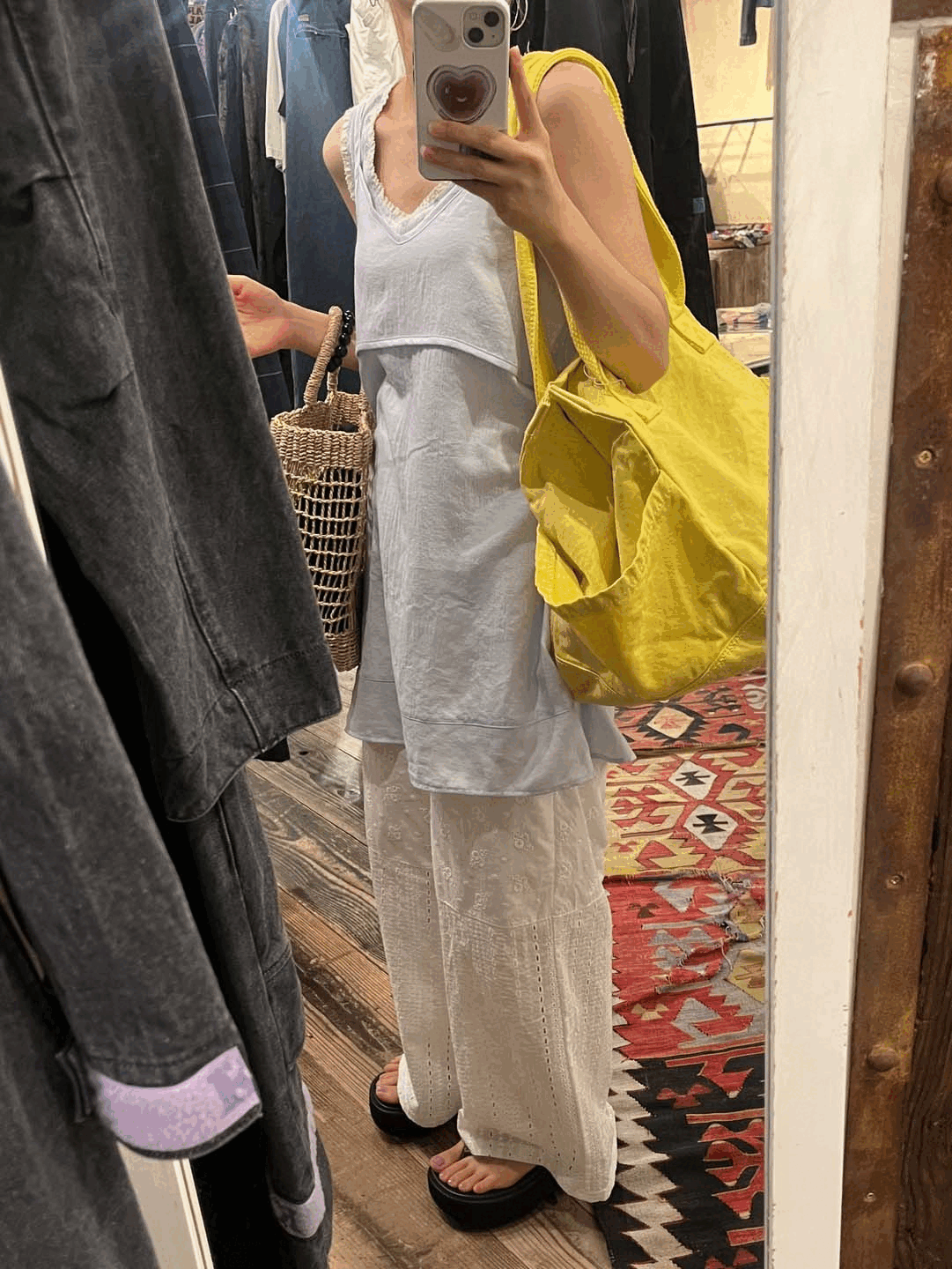 white mix pattern pants