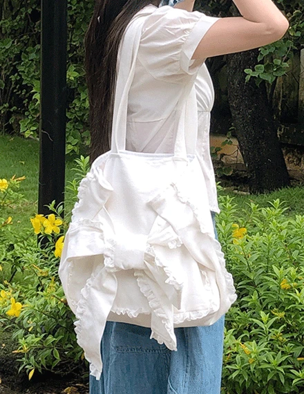블링티 리본 레이스 에코 코튼 숄더백