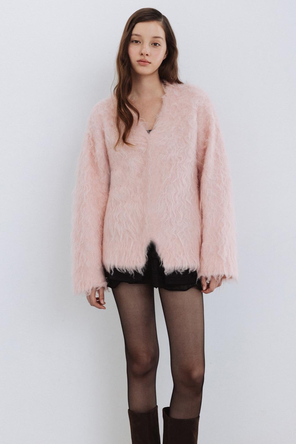 [9월 24일 예약배송] WAVY FLUFF LONG HAIR WOOL KNIT CARDIGAN_TT5W301PK