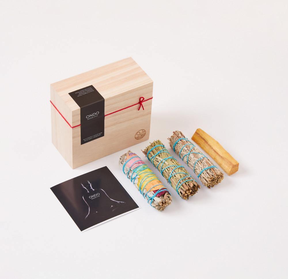 ONDO 스머지스틱 - Special Set A – 프리미엄 우드 박스 / 천연 아로마 인센스 스틱 방향제