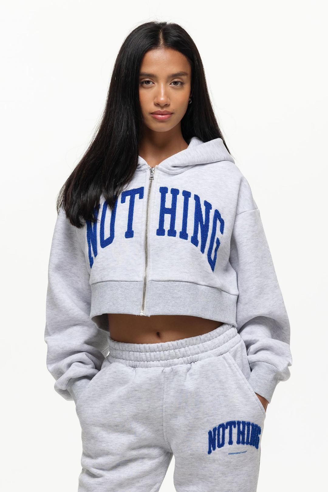 Oversized Varsity Boucle Grey Marl Zip Hoodie