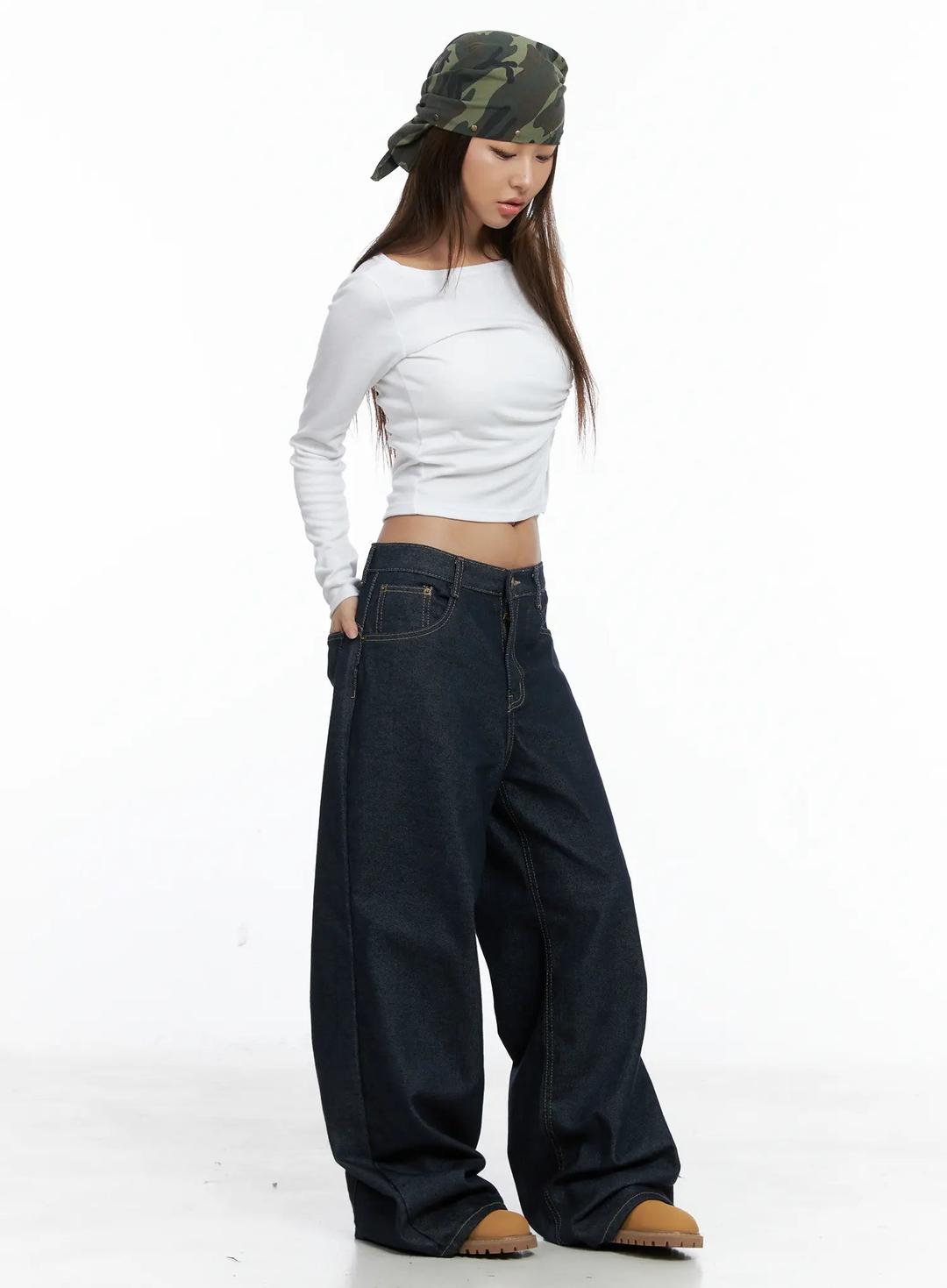 Giada Raw Indigo Wide-Leg Jeans CS505 - Dark blue / S