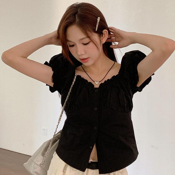 써니킥 [휴가룩]미우 반팔 퍼프 블라우스