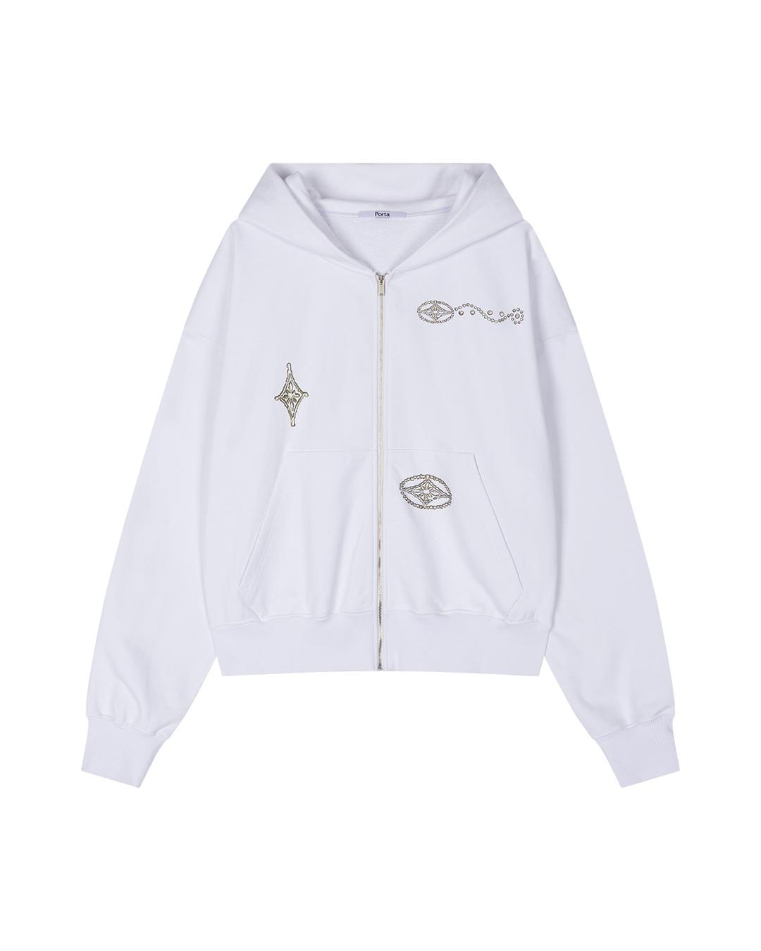 GRAPHIC WASHED HOODED ZIP-UP, WHITE