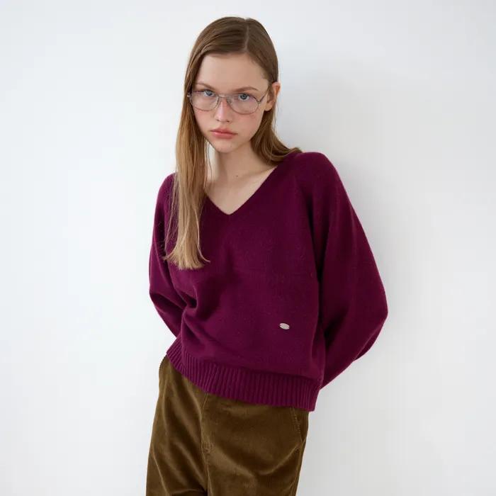[13차] Modest V-neck Cashmere Knit (Grape)