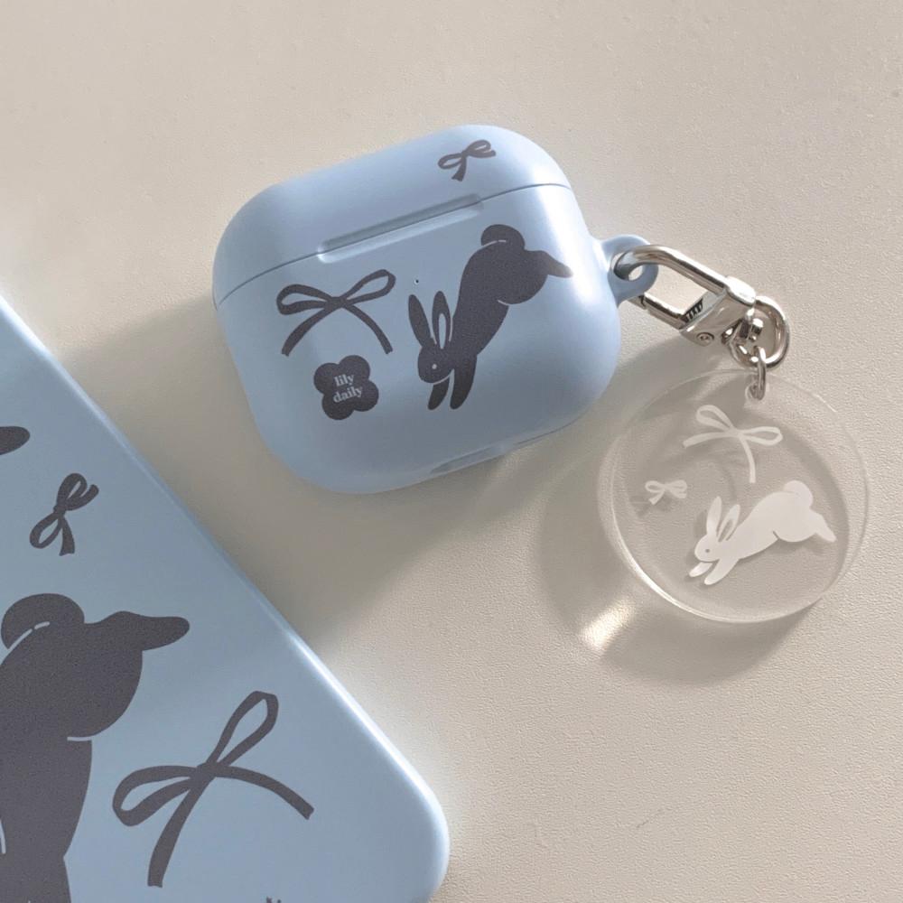 Vintage rabbit | Airpods&Buds case - Sky blue (하드/유광,무광)