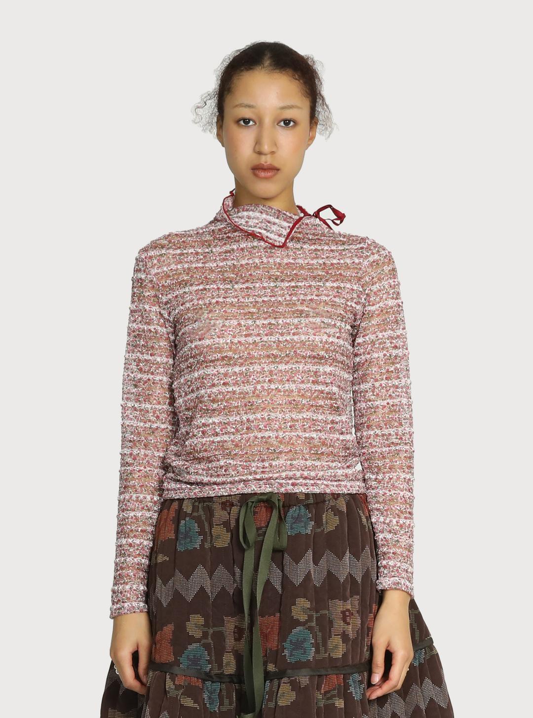 Slit Neck Collar Laced Top - red