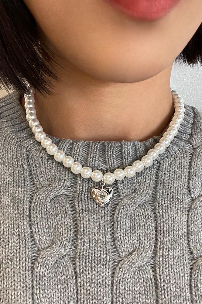 PEARL HEART PENDANT NECKLACE (2colors) AN422014