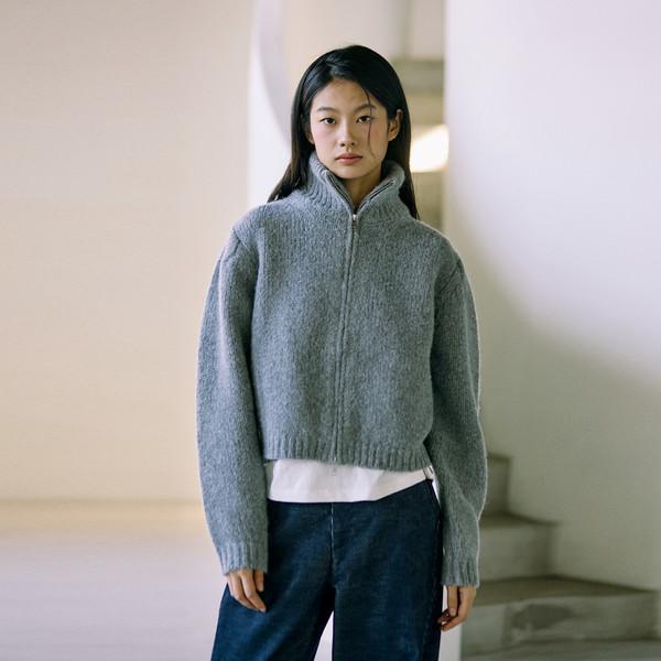 RWS Merino & Alpaca Volume-Sleeve Two-Way Zip Cardigan_Ash Grey