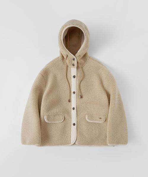 투폴드 플리스 후드 코트_Poodle Beige