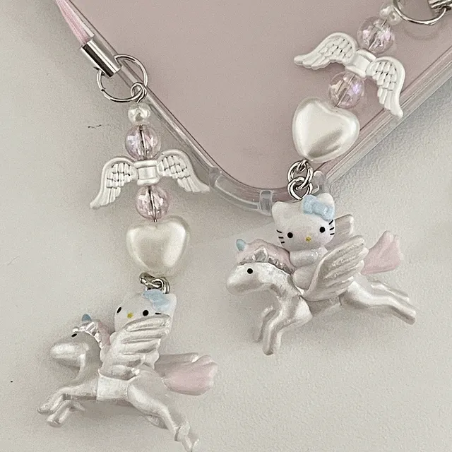 러블리 유니콘 핸드폰줄 / 폰스트랩 에어팟키링 열쇠고리 키치 y2k 키티 비즈키링